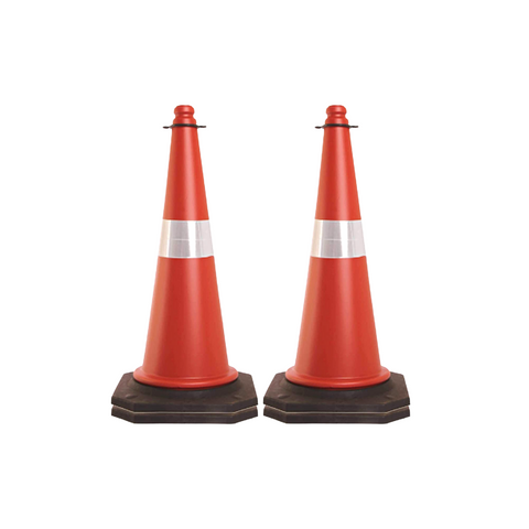 HEALTH SAFE Plastic Traffic Safety Cone (750MM) Barricade with Black Rubber Base, Reflective Strips Collar for Road Safety