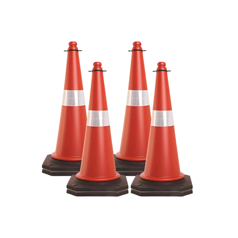 HEALTH SAFE Plastic Traffic Safety Cone (750MM) Barricade with Black Rubber Base, Reflective Strips Collar for Road Safety