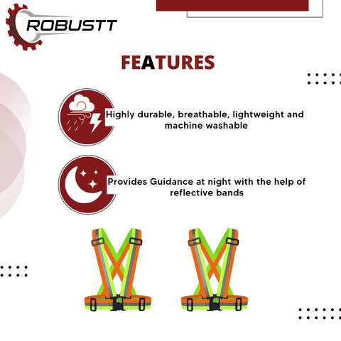 Robustt High Visibility Protective Safety Reflective Vest Belt Jacket, Night Cycling Reflector Strips Cross Belt Stripes
