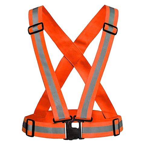 Robustt High Visibility Protective Safety Reflective Vest Belt Jacket, Night Cycling Reflector Strips Cross Belt Stripes Adjustable Vest Safety Jacket (Orange)