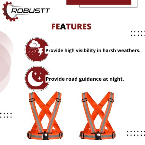 Robustt High Visibility Protective Safety Reflective Vest Belt Jacket, Night Cycling Reflector Strips Cross Belt Stripes Adjustable Vest Safety Jacket (Orange)